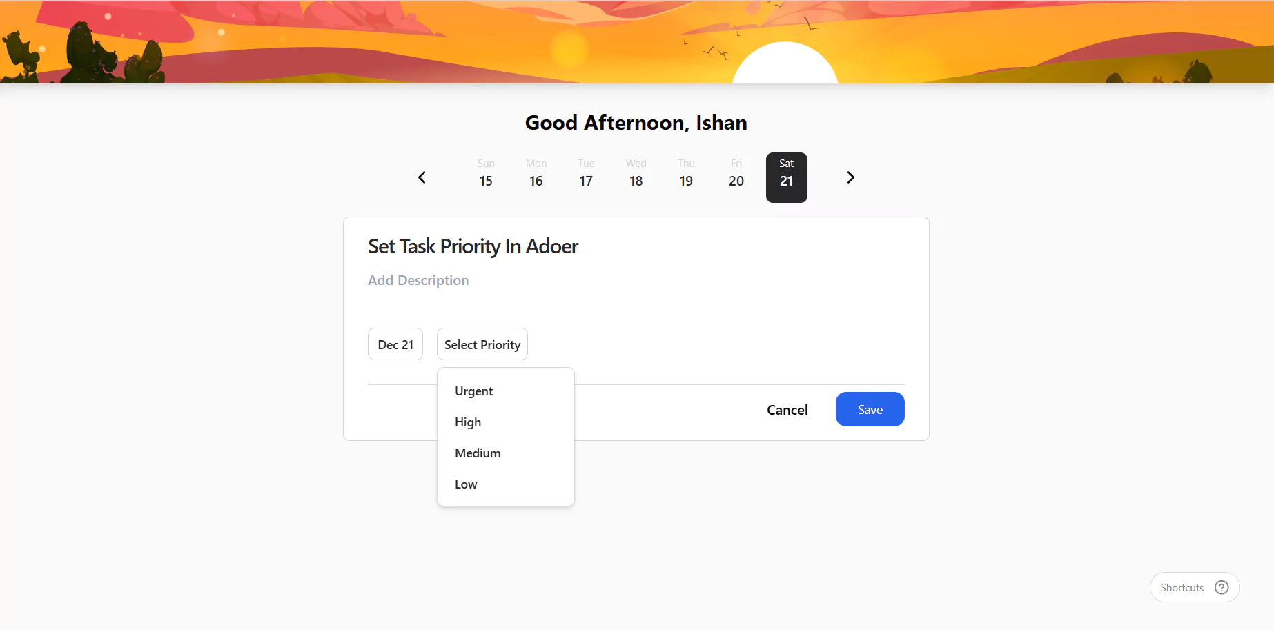 how to set priority in Adoer task manager