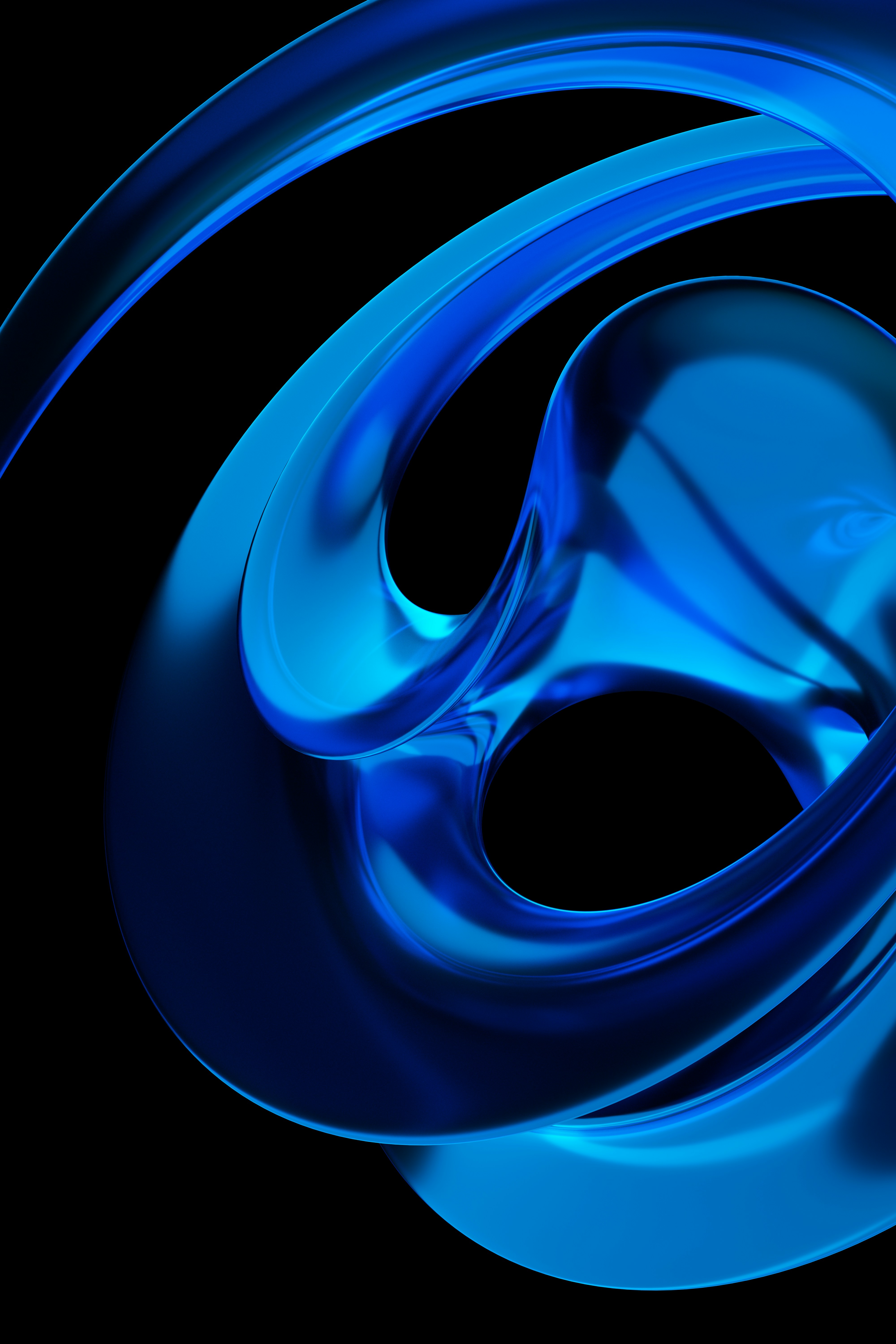A blue abstract design on a black background