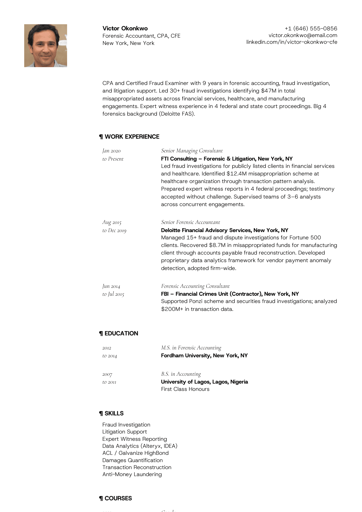 Forensic accountant resume example