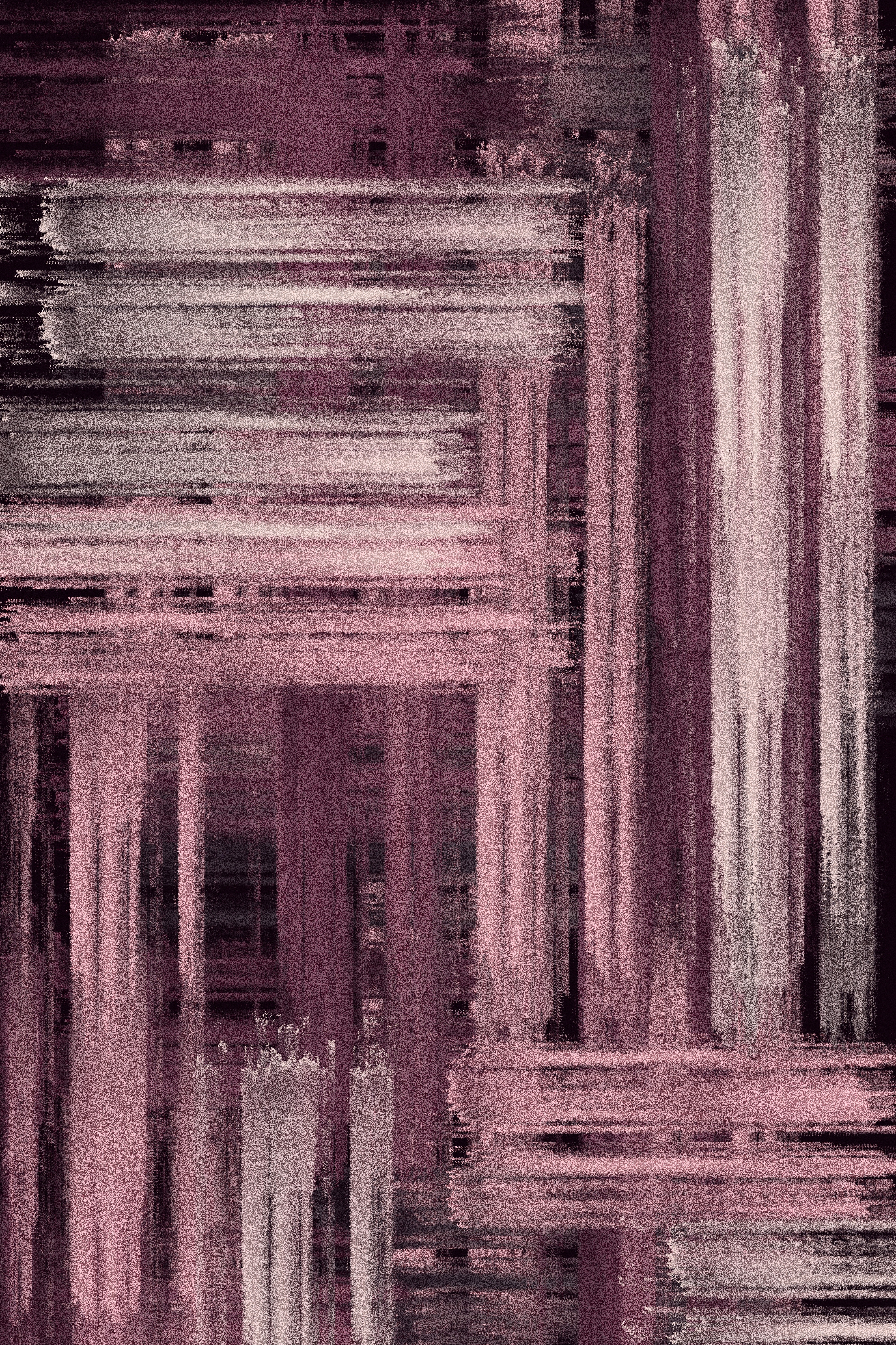 Abstract art shows interwoven lines of mauve colors.