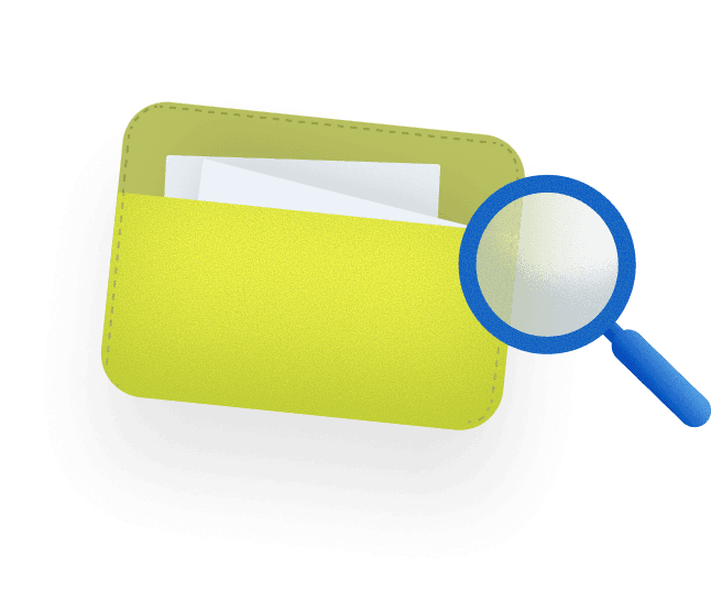 File folder with magnifying glass. Document search concept.