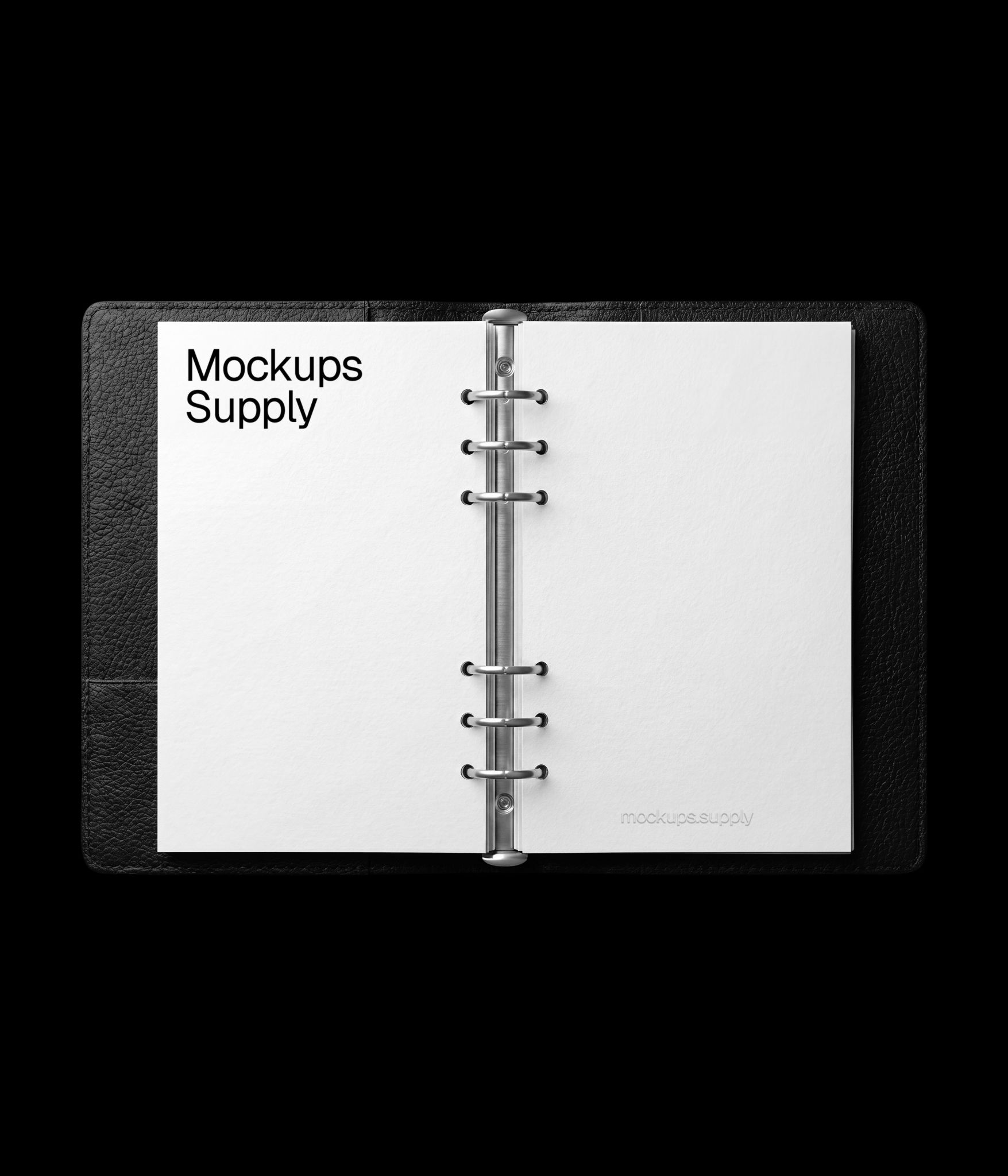 Leather organizer mockup open spread with realistic paper pages download