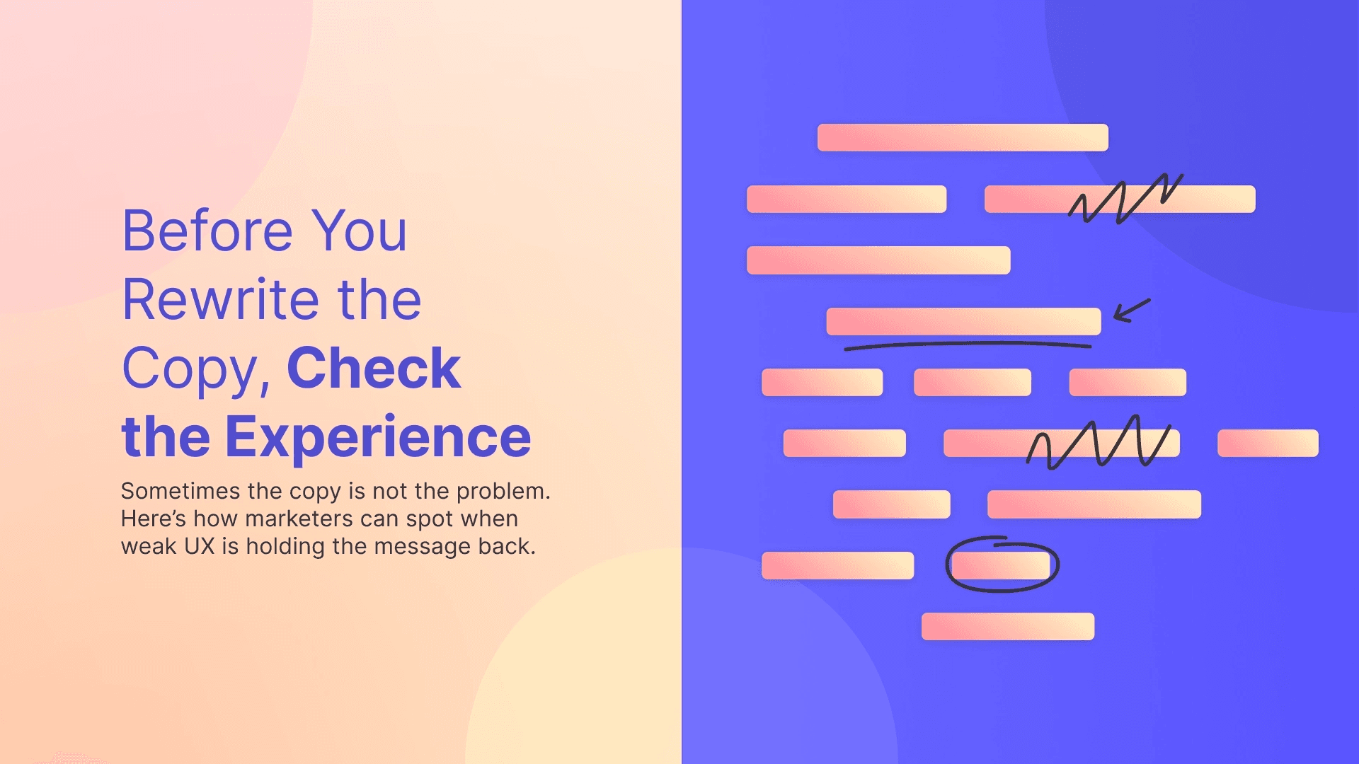 The image is highlighting how the teams are rushing to “fix” the visual copy when users might be struggling with the experience behind instead.