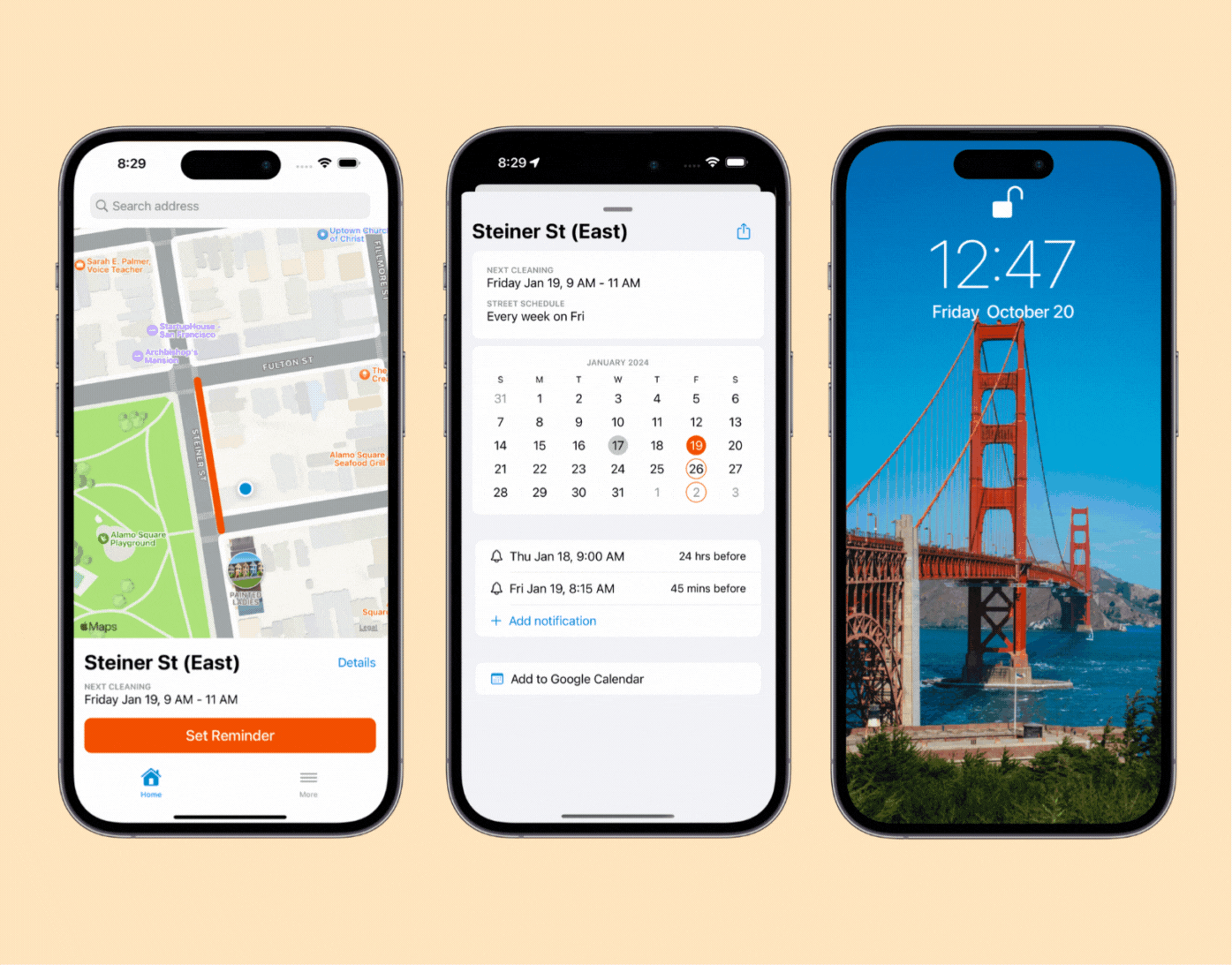 Three app images of a parking app
