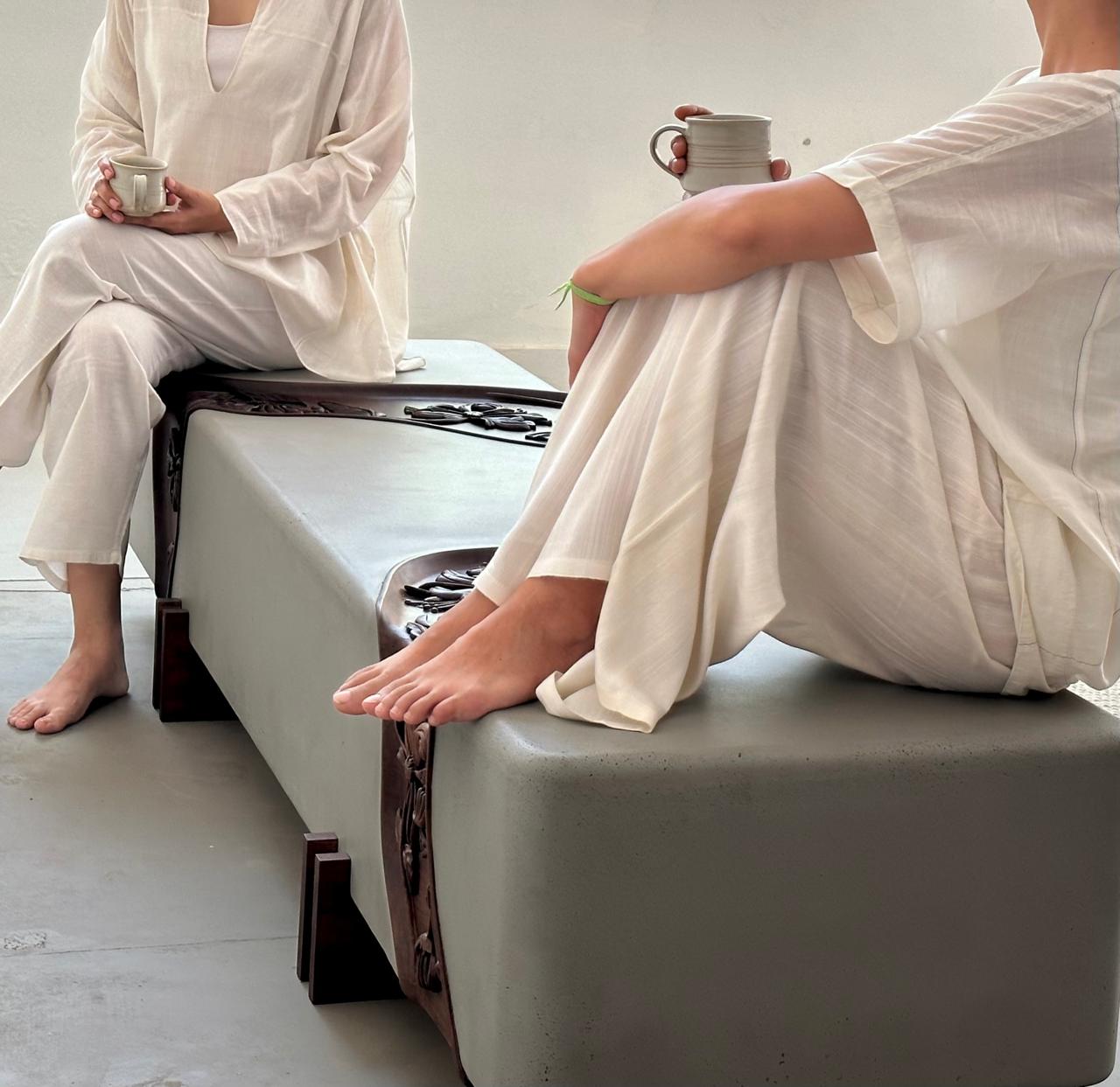 Chowk, the traditional courtyard heart, becomes a  contemporary anchor.  Where woven tactility meets architectural calm.