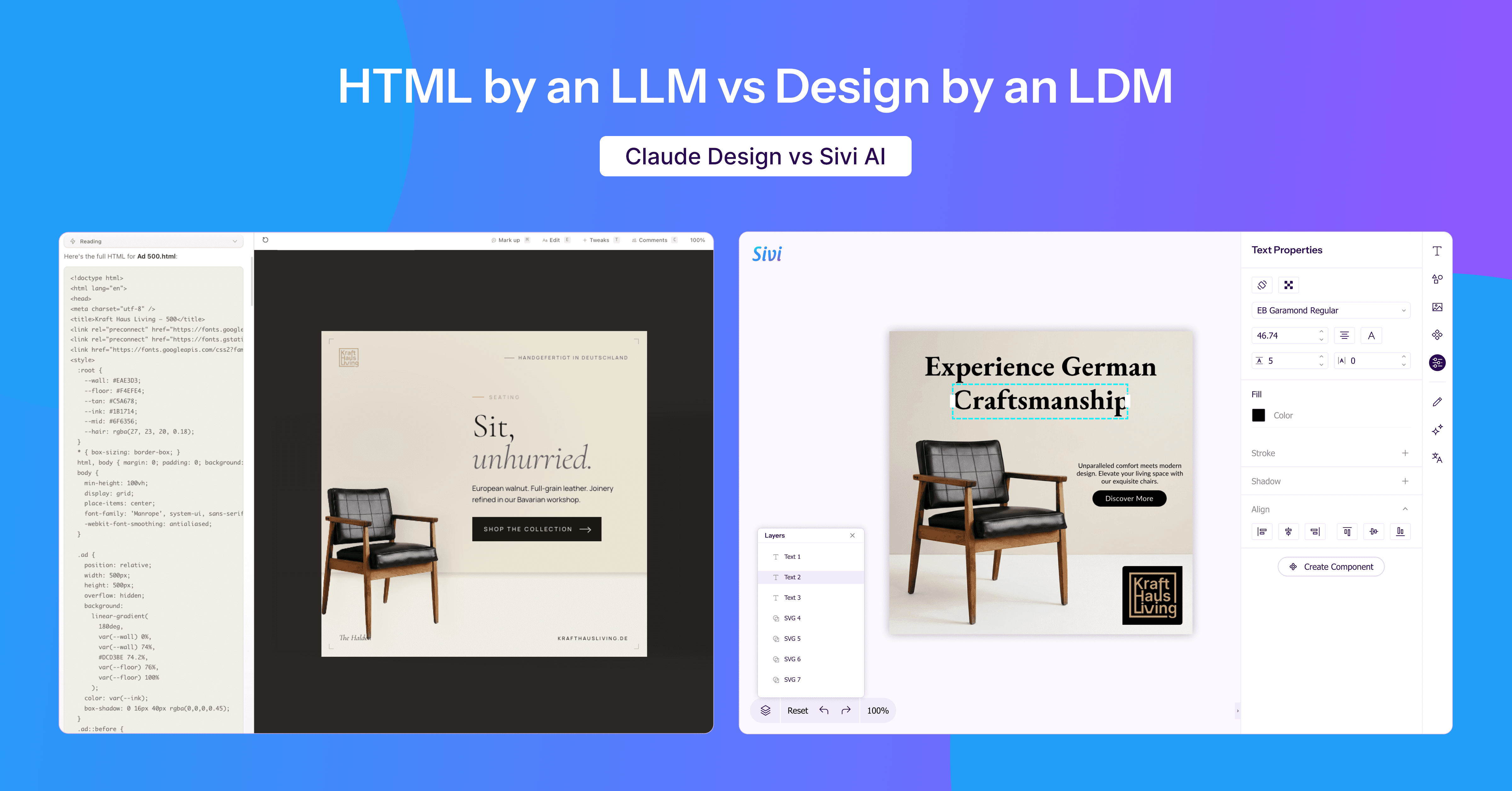 HTML by an LLM vs Design by an LDM - Claude Design vs Sivi AI
