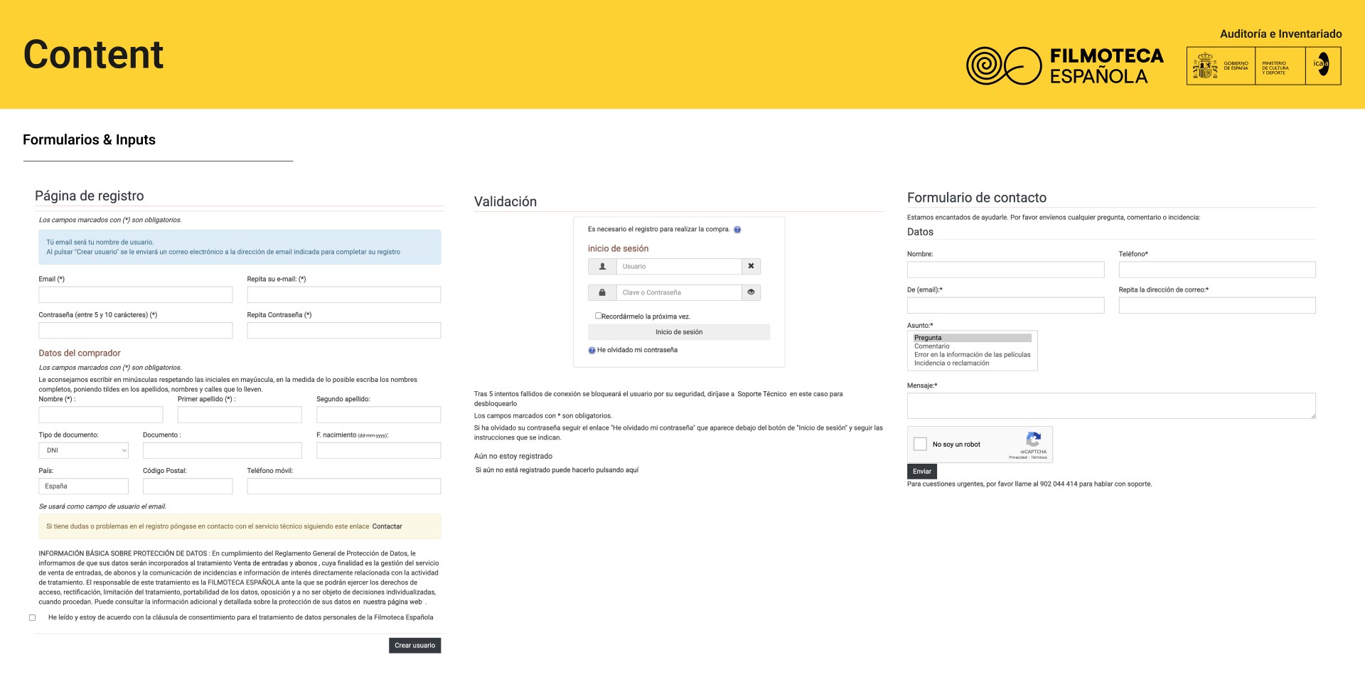Captura de Formularios e inputs del sitio web