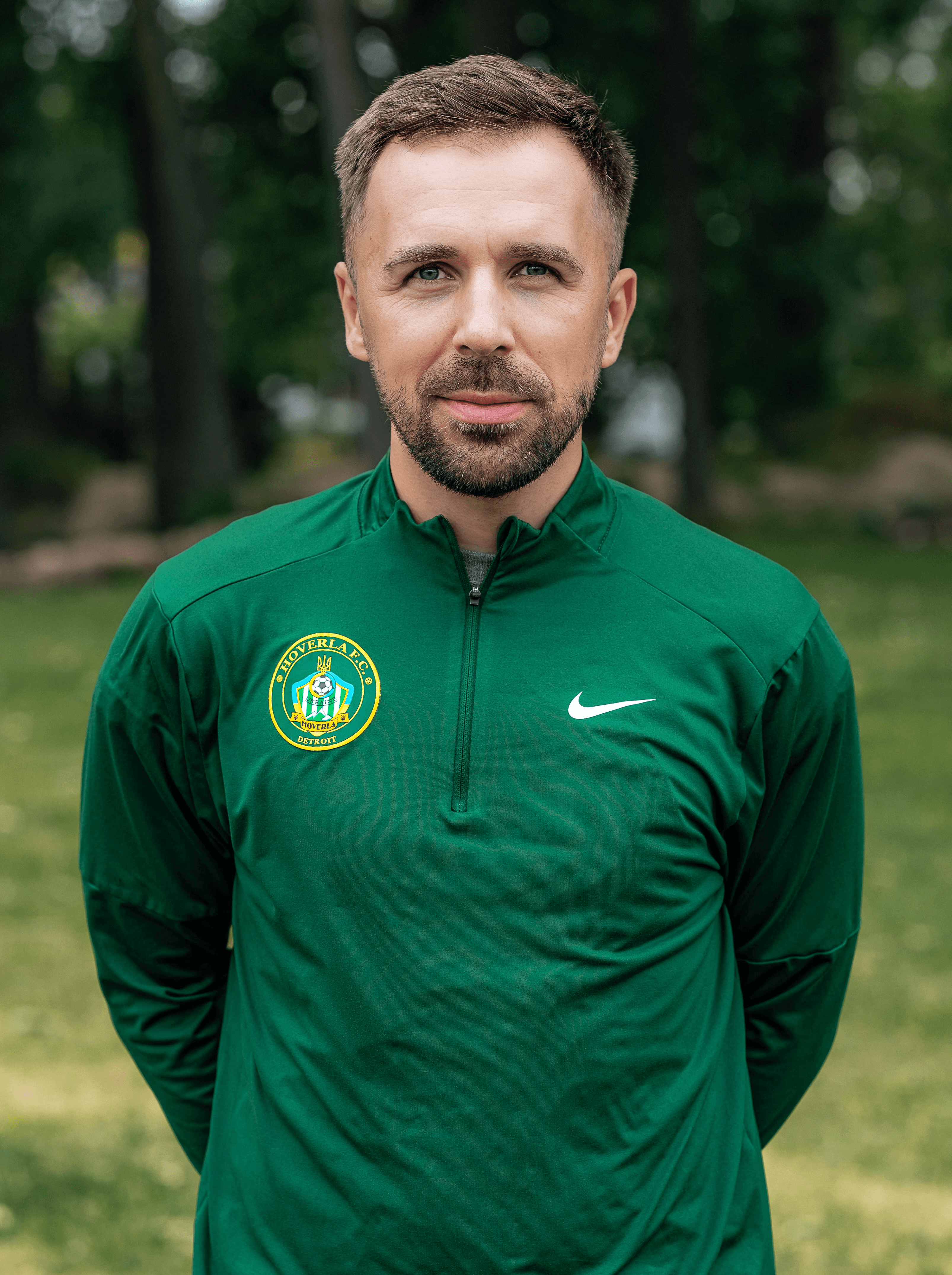 Player standing for camera.