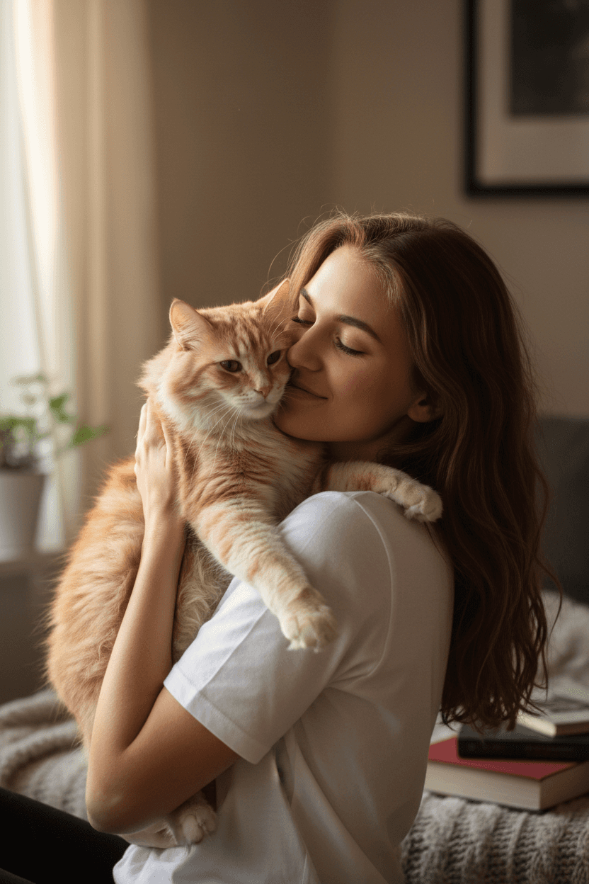 Ceylan holding a cat