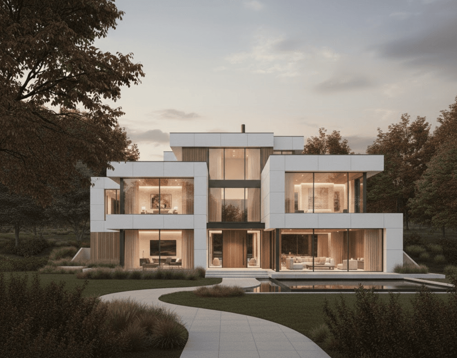 Minimal House with white marble