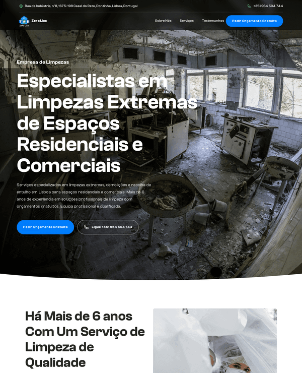 site profissional feito para a empresa zerolixo.pt