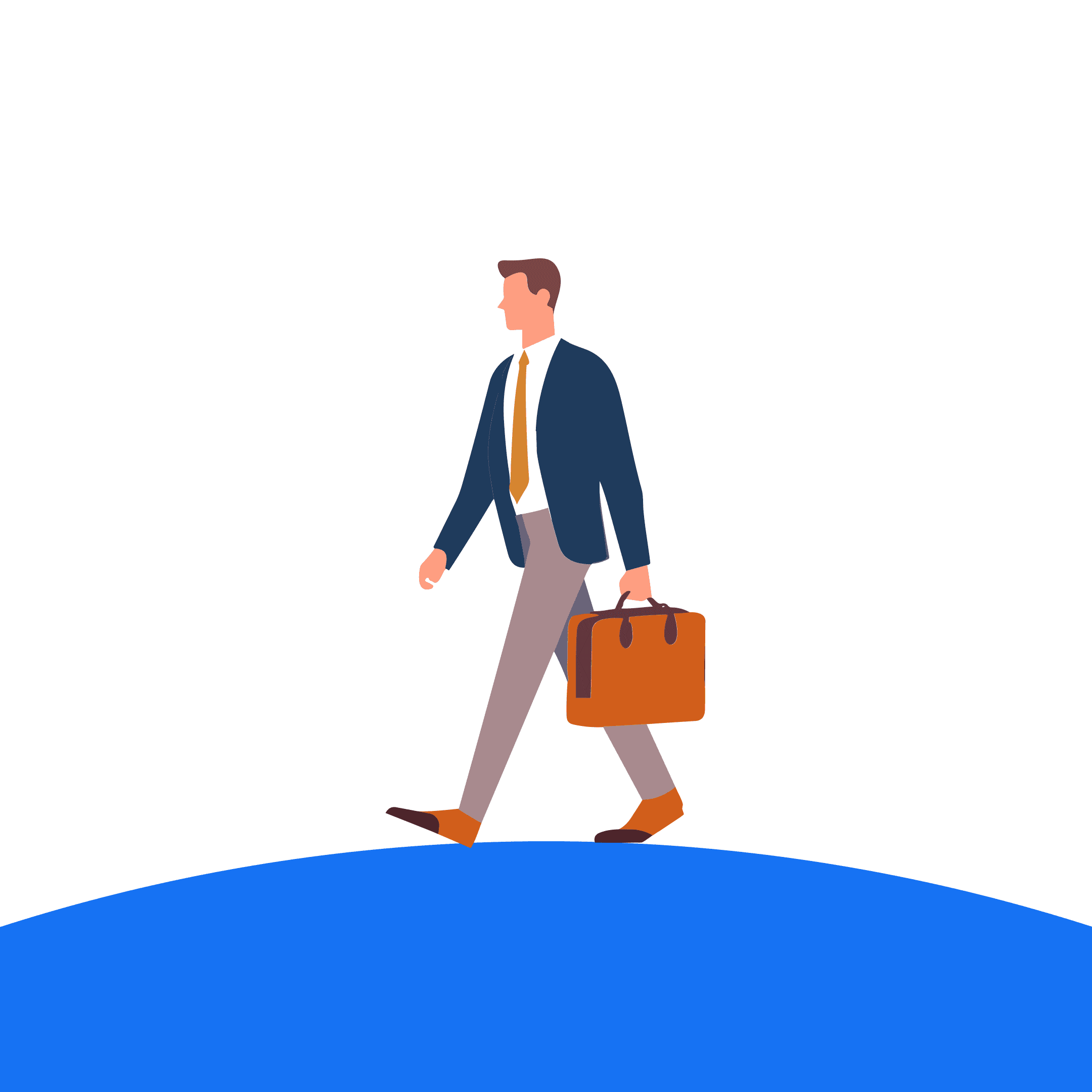 Illustration of 9-5 Nelson, a professional man walking with a briefcase, representing a busy commuter persona
