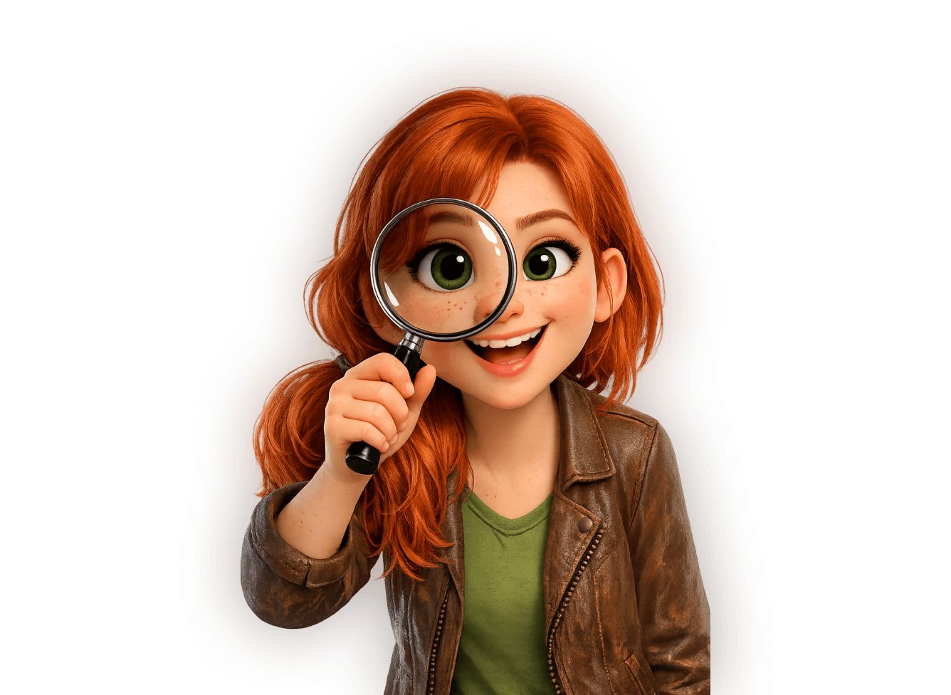 3D character holding a magnifying glass