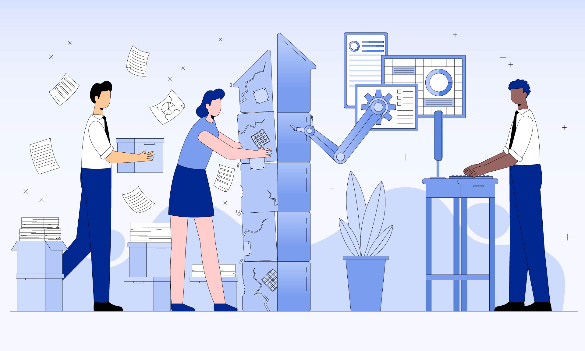 Visual metaphor for growth-ready execution—teams replacing unstable, manual systems with automated processes to enable stable, scalable growth.