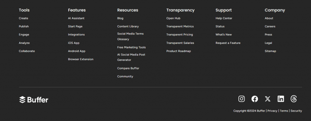 Buffer's website footer