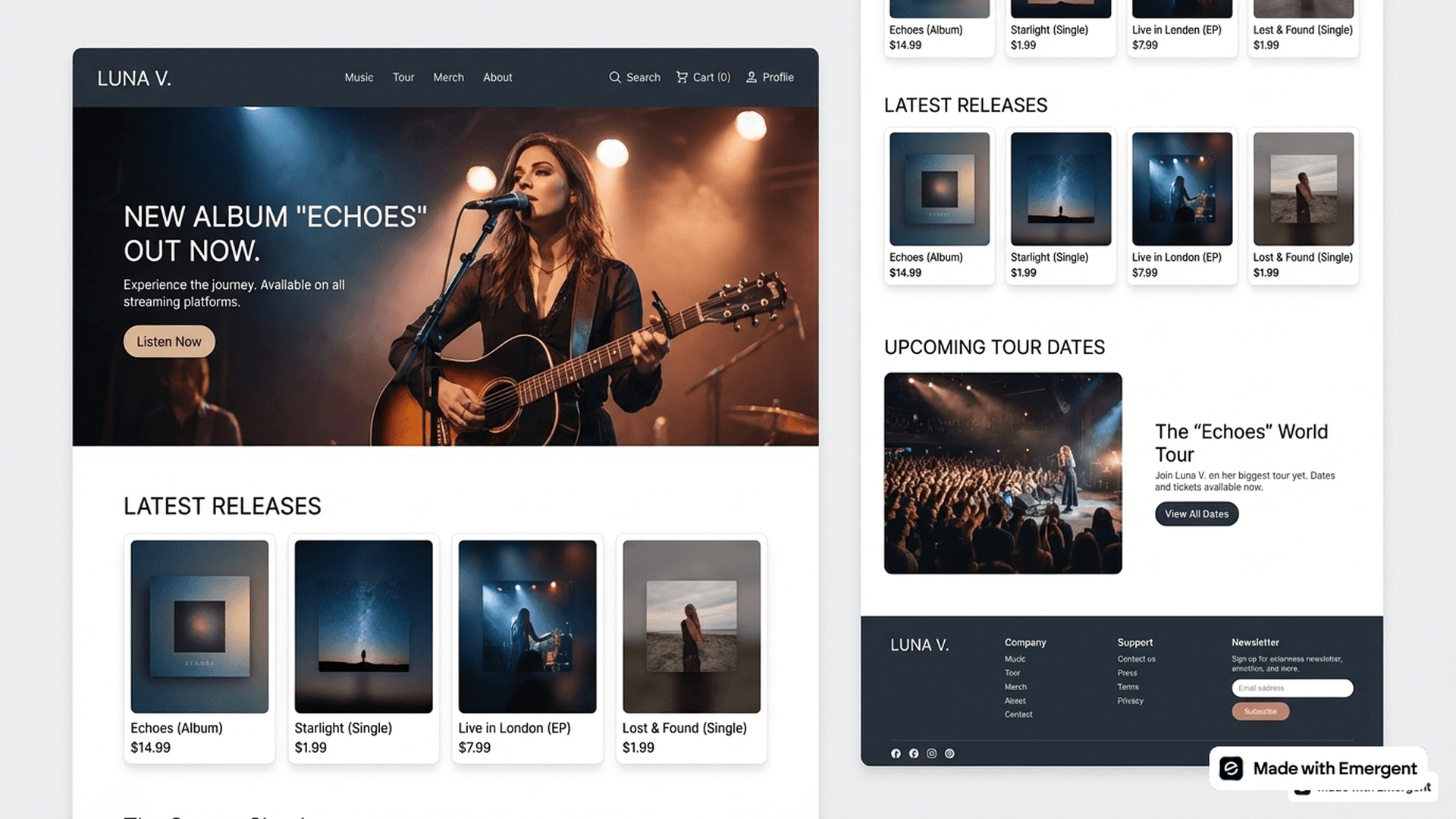 musician website made with emergent