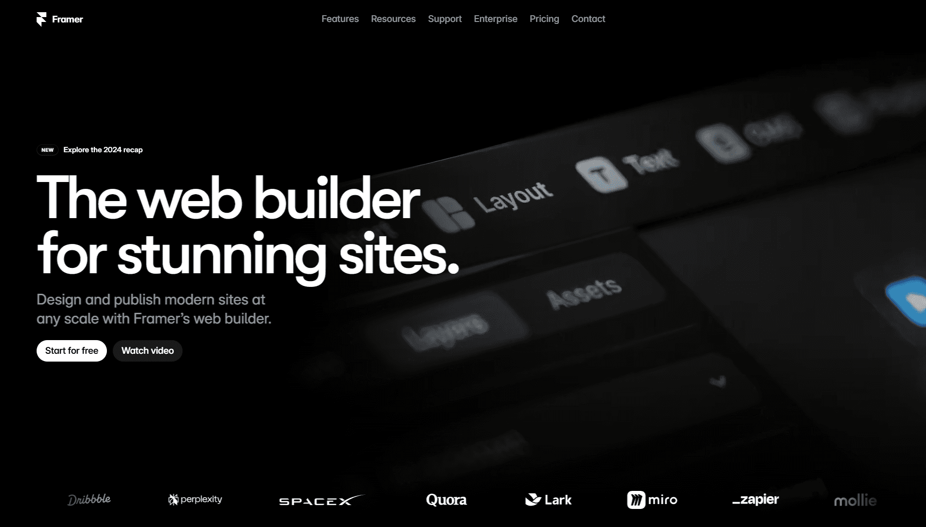 the front page of Framer - a web framework for building websites