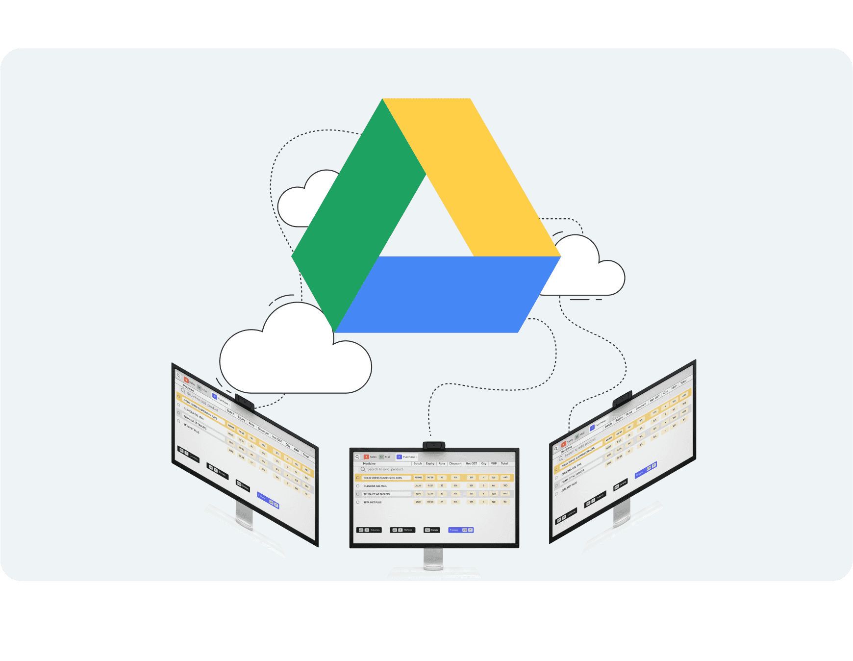 Cloud-based pharmacy software syncing across devices using Google Drive