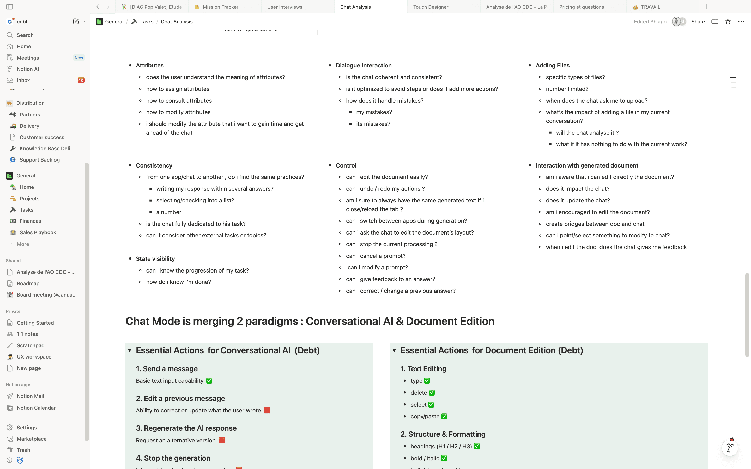 UX and product design analysis for chat applications, mapping user research considerations.