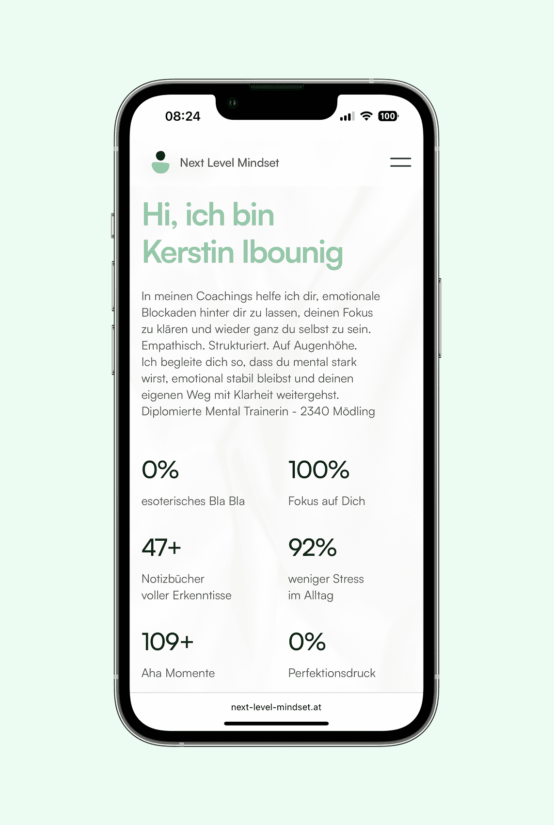 Mockup Mobile Website, Über mich section