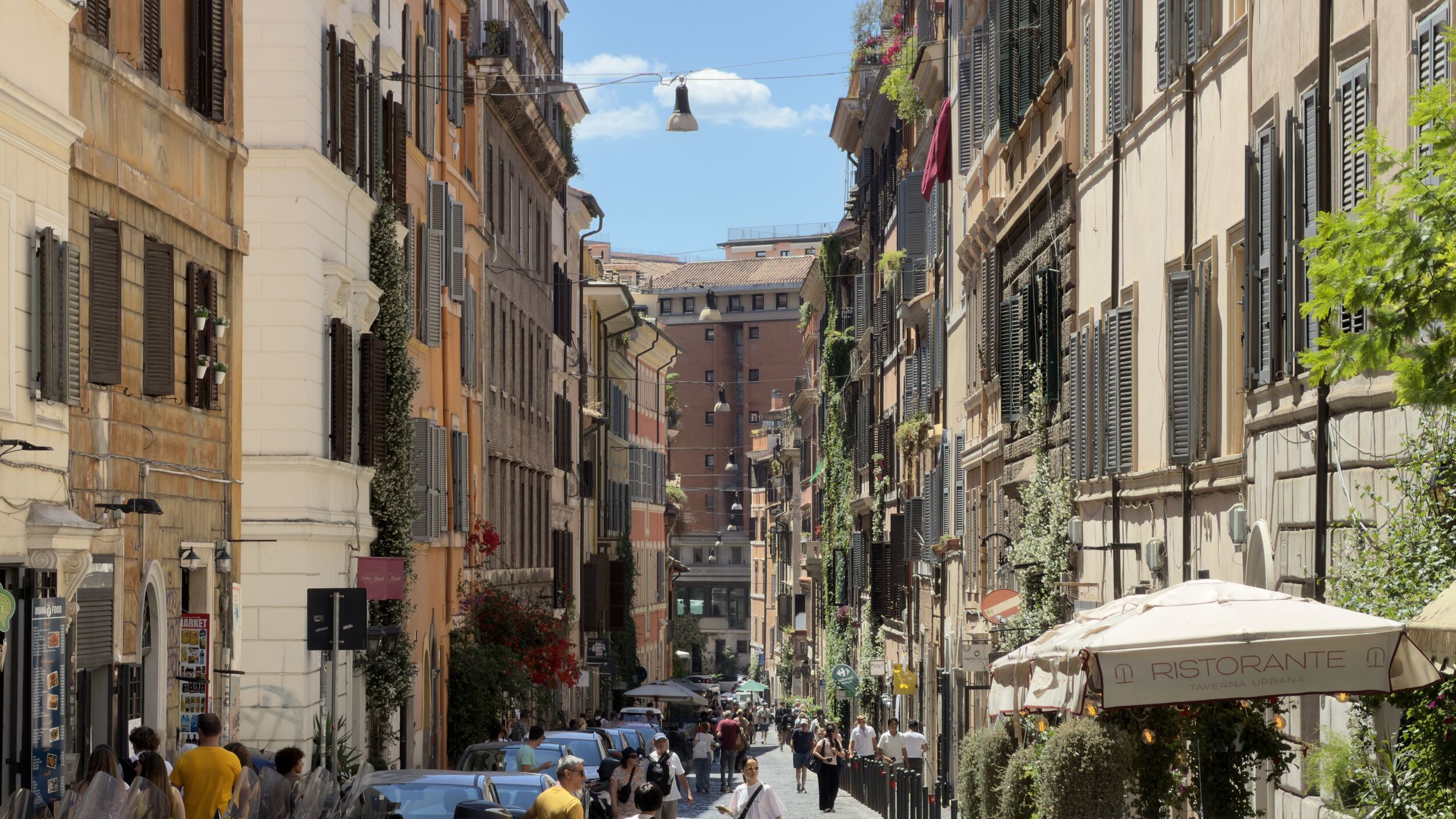 View down Via Panisperna toward Santa Maria Maggiore at sunrise, Rione Monti, Rome