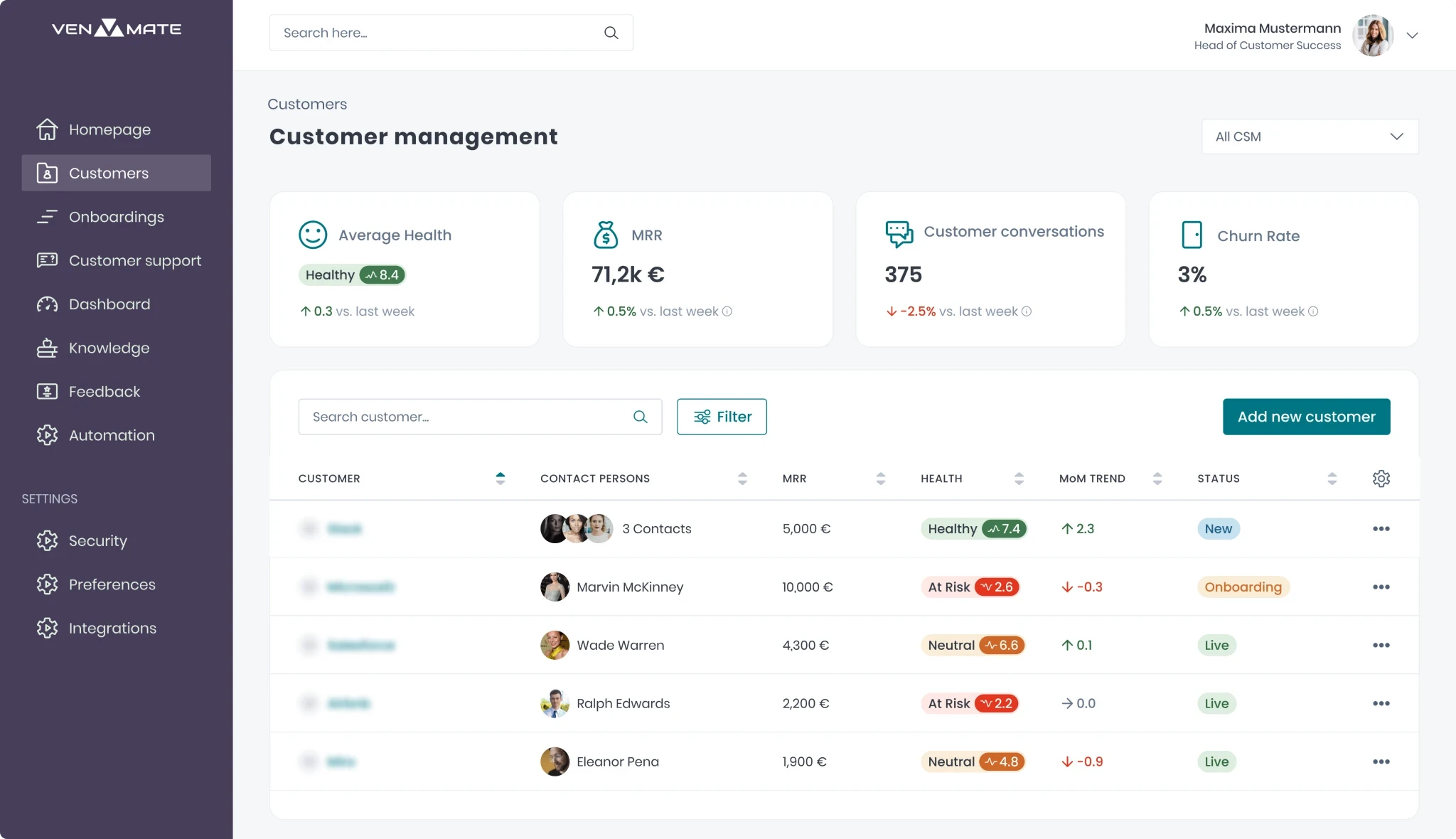Manage your customers professionally with VENMATE