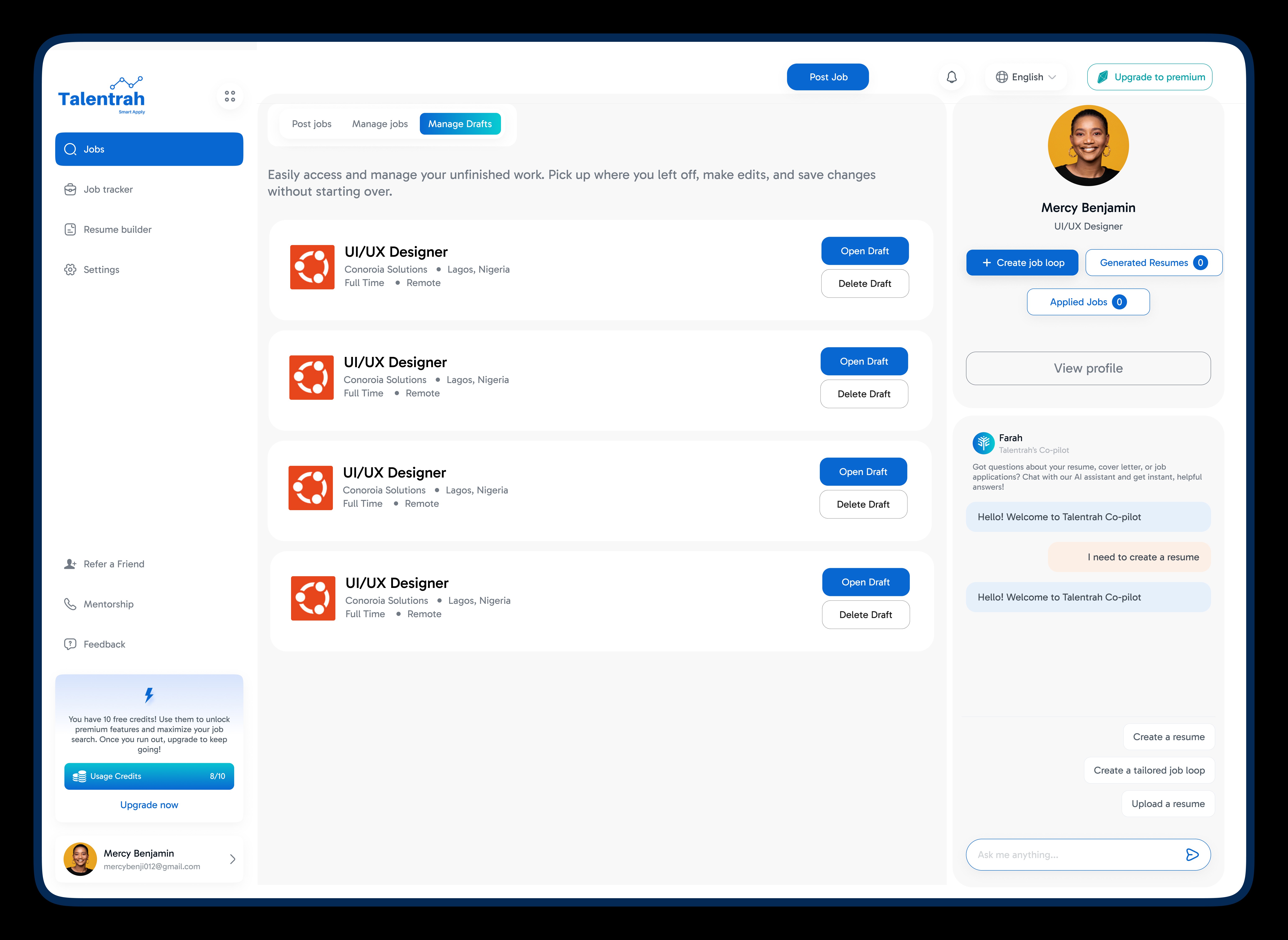 Manage job post section