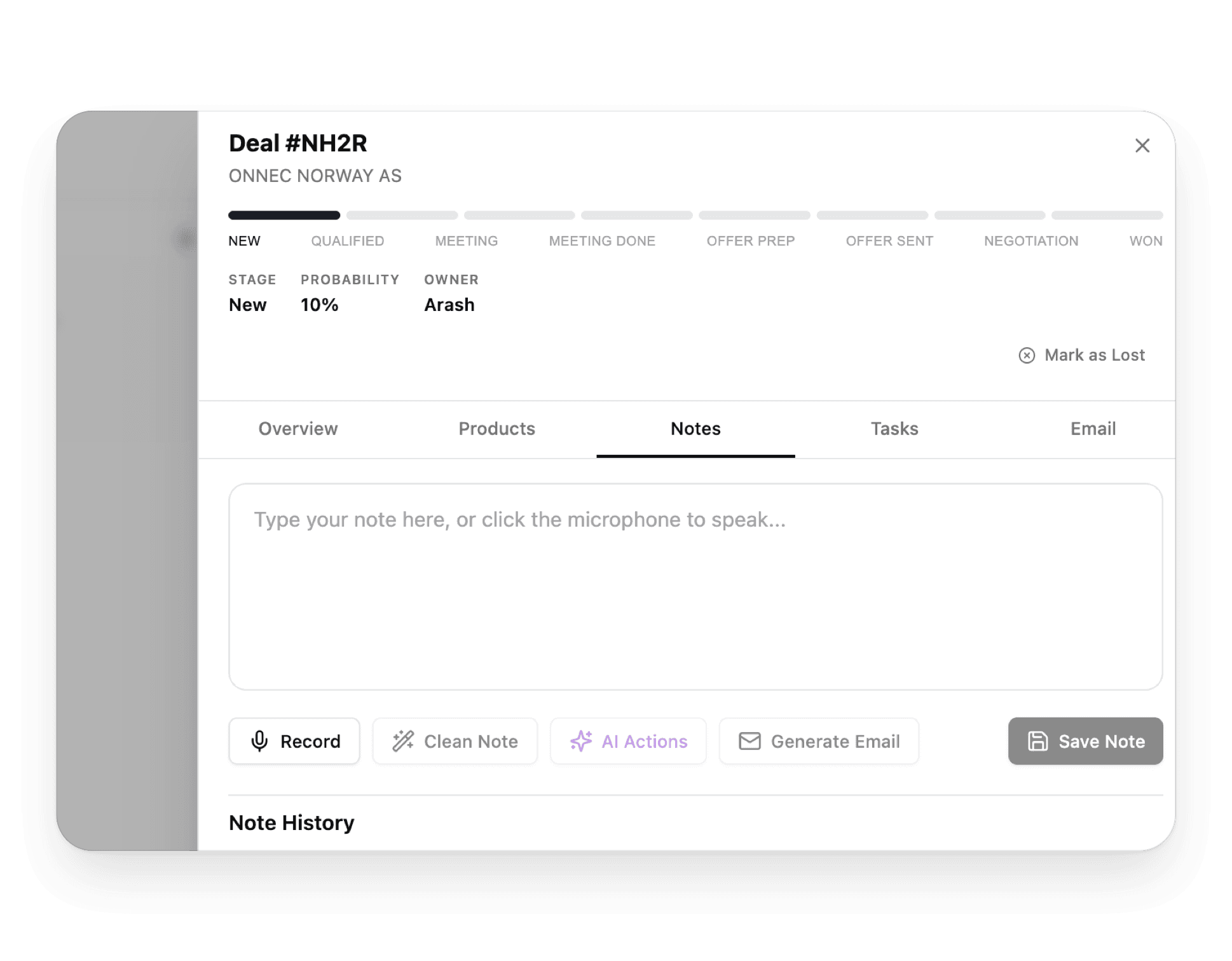 Arvo CRM-system - detalj