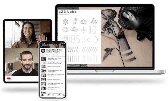 Laptop, phone, tablet of tattoo courses