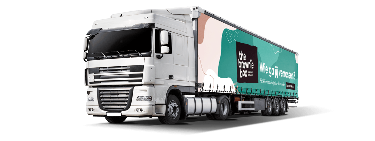 Vrachtwagen met The Brownie Box reclame