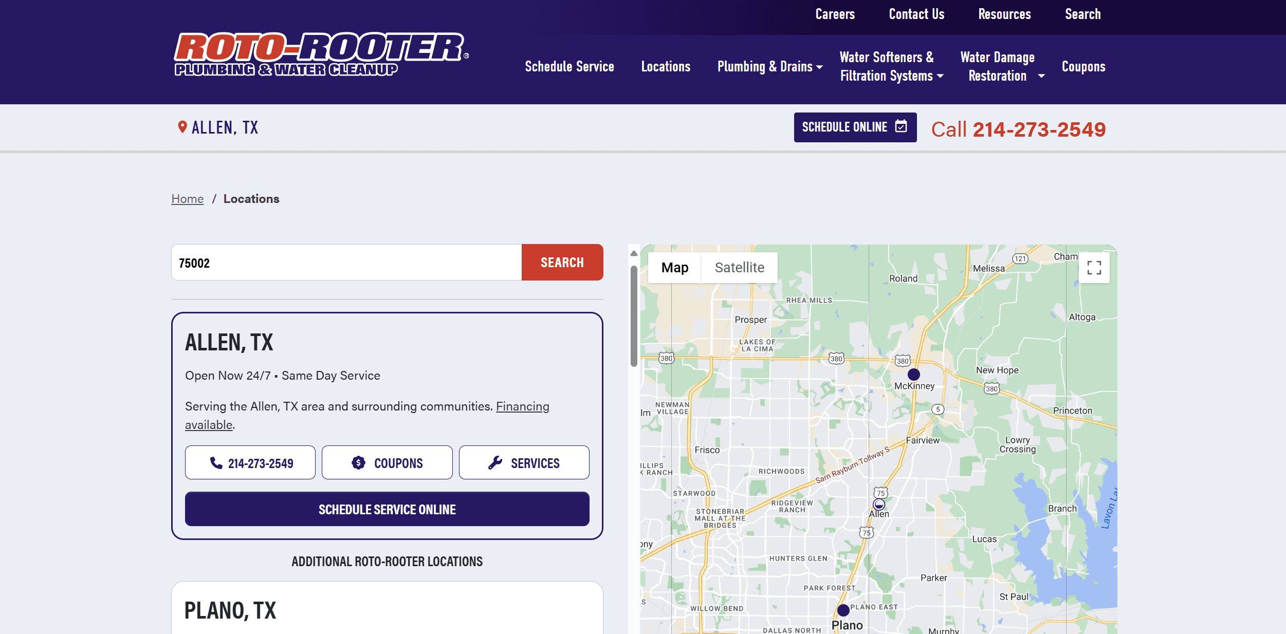 service location of a plumber website