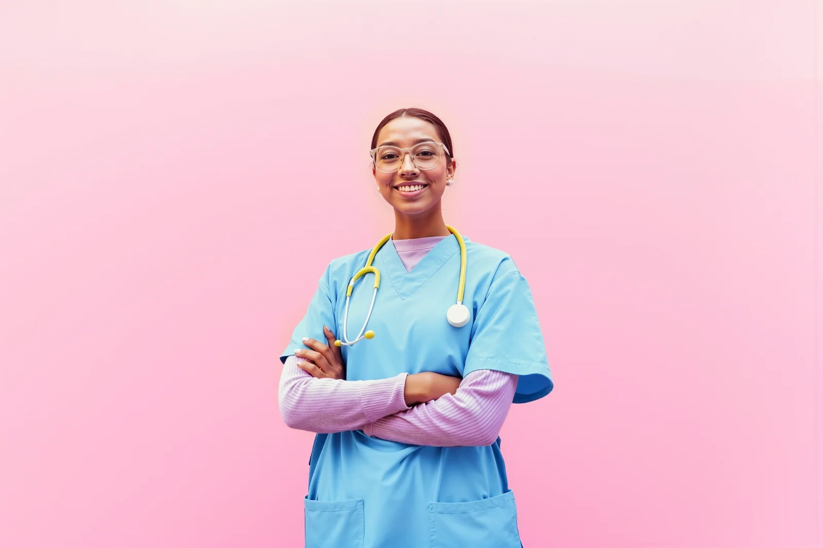 Confident healthcare clinician in scrubs with stethoscope, representing Synapti Health’s value based care training built by practicing clinicians for real-world application.