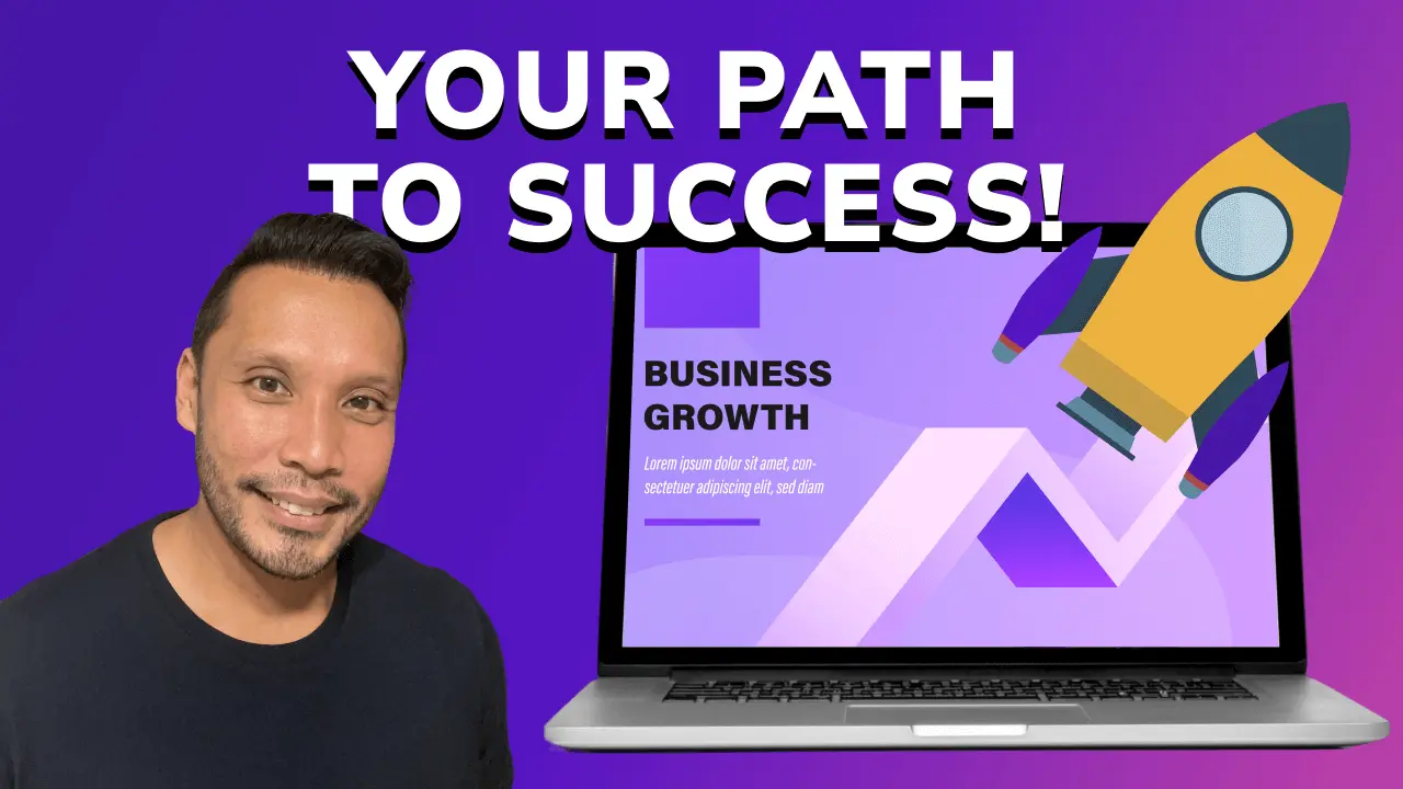 Your path to success statement with laptop showing busines growth