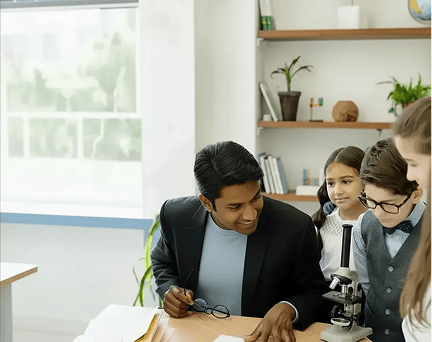 A teacher is explaining a concept to the students