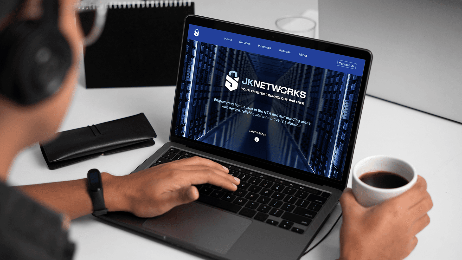 Mockup of a website for the JK Networks Branding