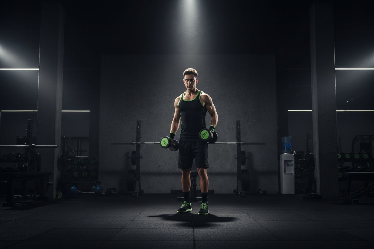 A beginner learning dumbbell exercises in a gym
