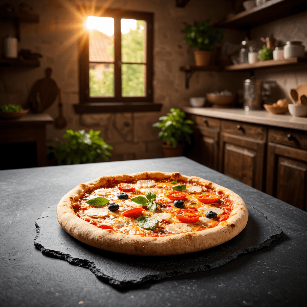 product photography of a pizza with various toppings