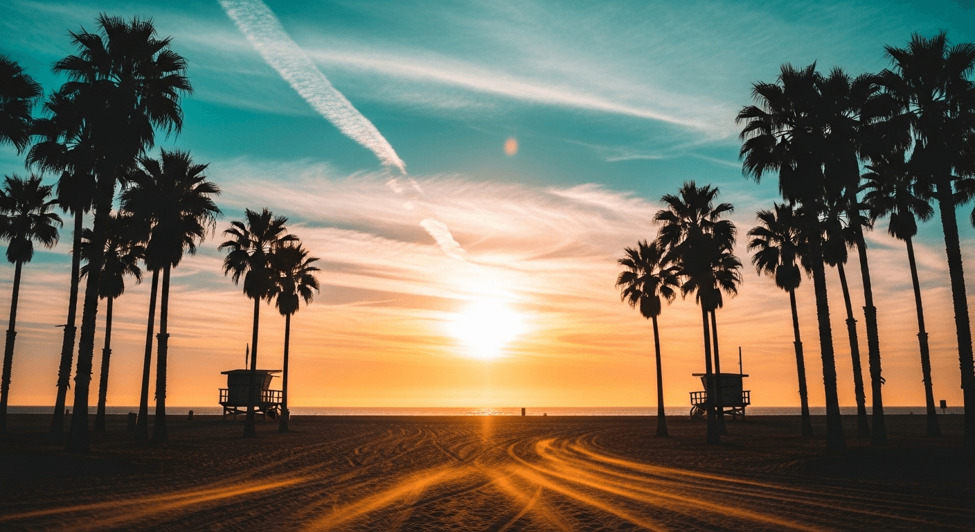 palm trees on beach during sunset