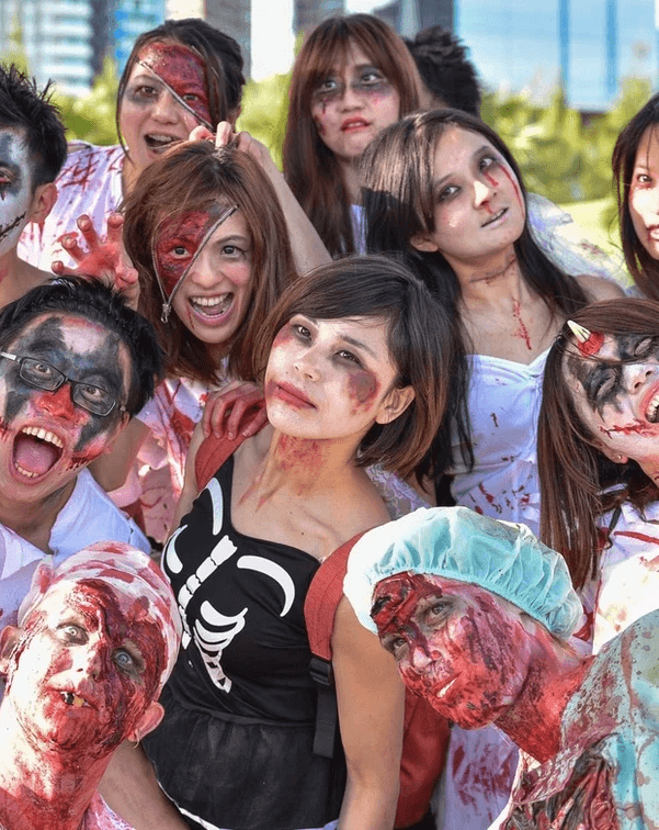 group of friends dressed as zombies