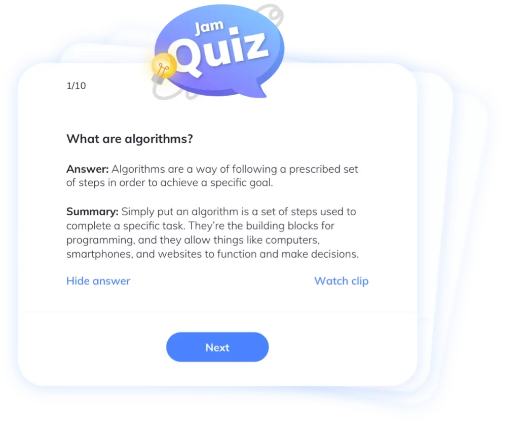 Screenshots of revising effectively using Jam Quiz