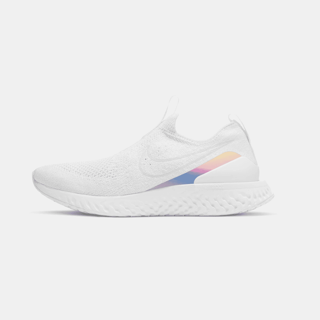 Nike Epic React Flyknit sneaker with iridescent heel detail, product visual by Michael Novia