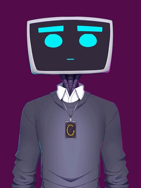 VTuber model example of a monitor-head character with simple expressions, shown as static art and animated GIF movement for testimonial reference.