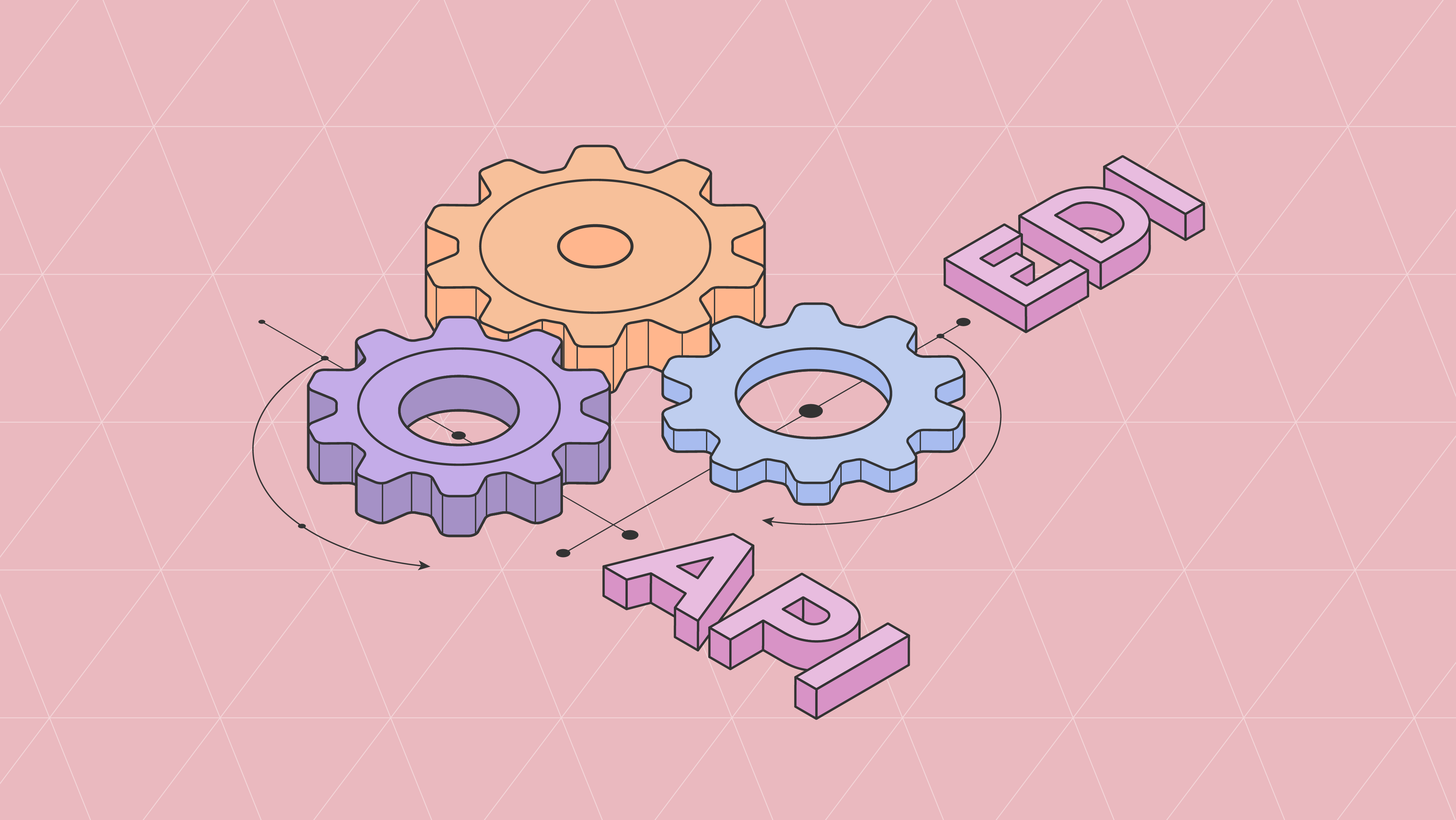 Interlocking gears labeled "EDI" and "API" representing integrated supply chain technology systems.