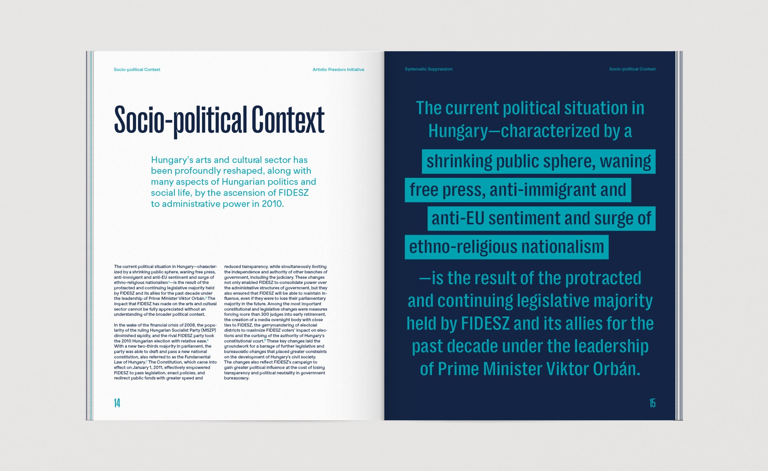 Multiple typographic layouts, both body copy, titles, and quotes on a spread of the AFI report.