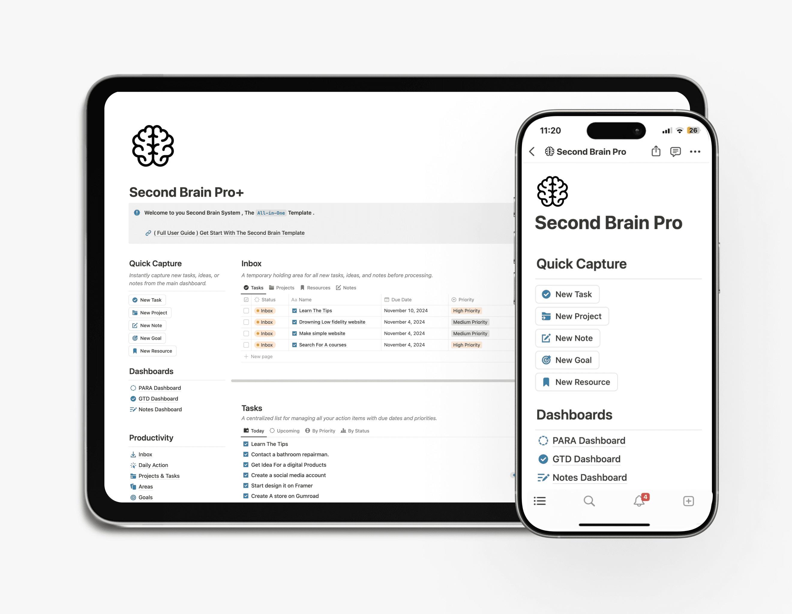 Second Brain Template : Organize, Optimize, and Elevate Your Life with Second Brain Pro