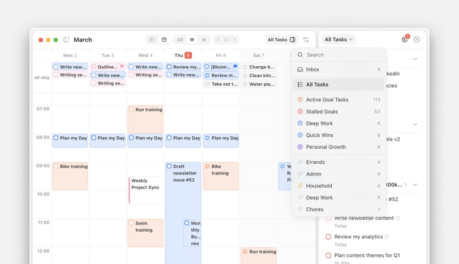 Planning the week from a Smart List in Upcoming