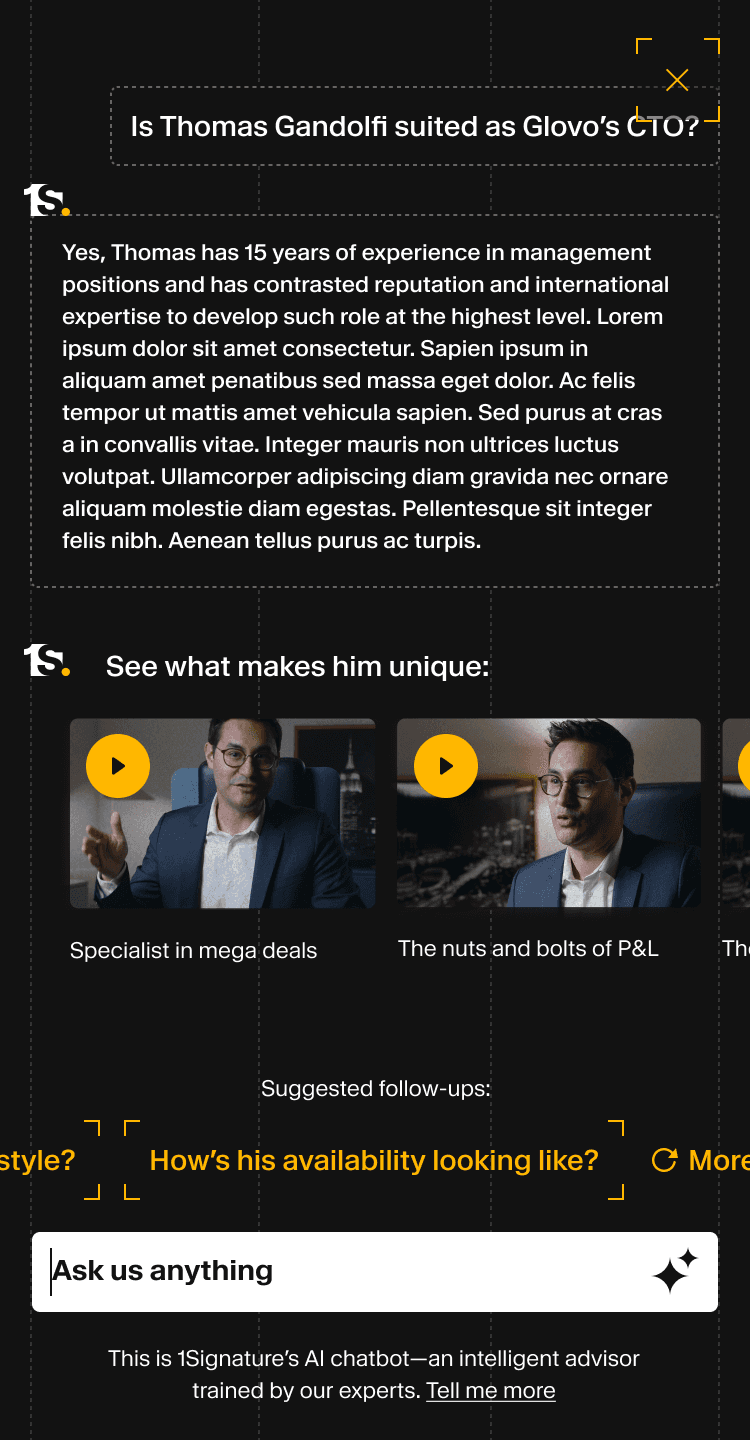 1Signature AI chatbot assistant - mobile.
