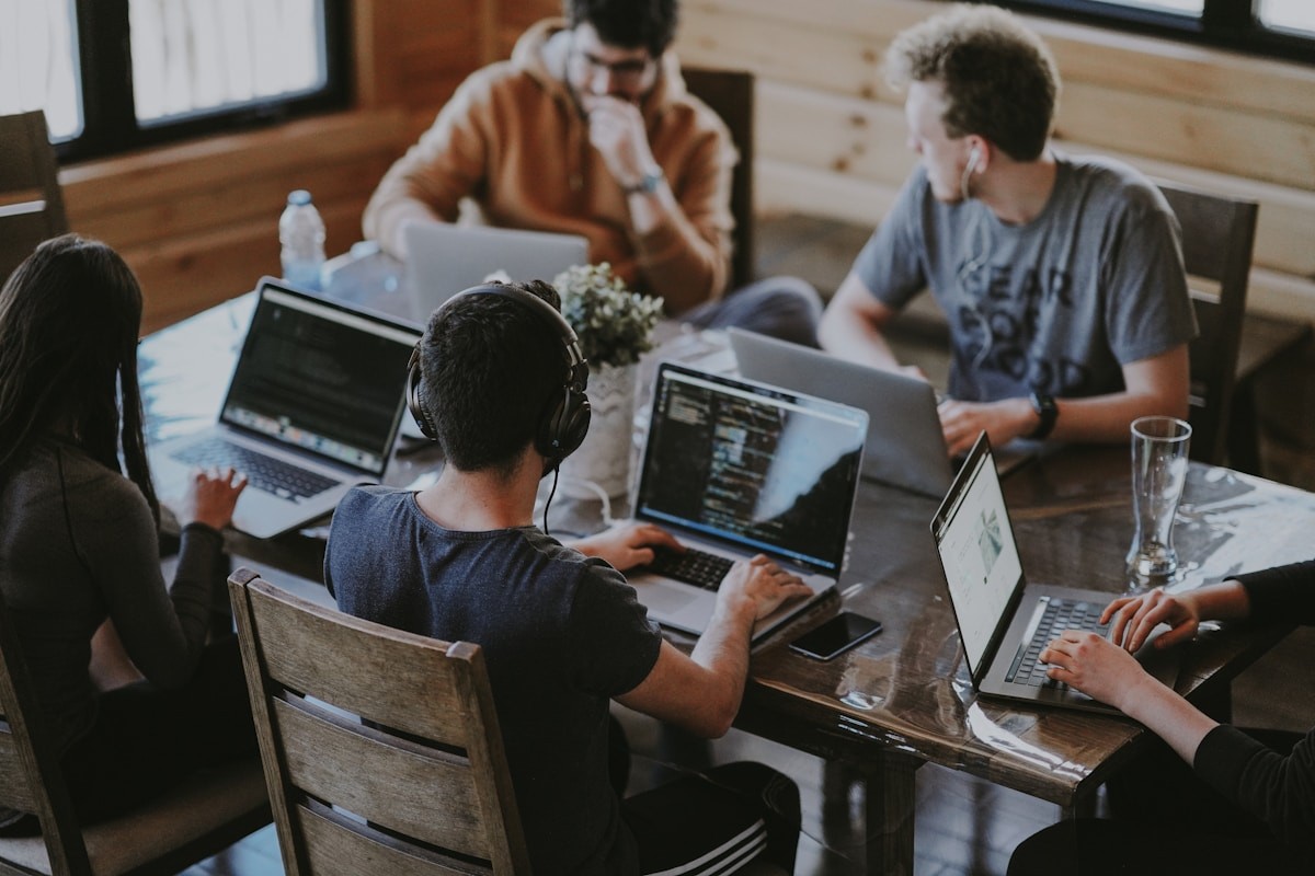 App development team working together