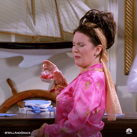 Grace and Kelly gif of Karen saying "What?!"