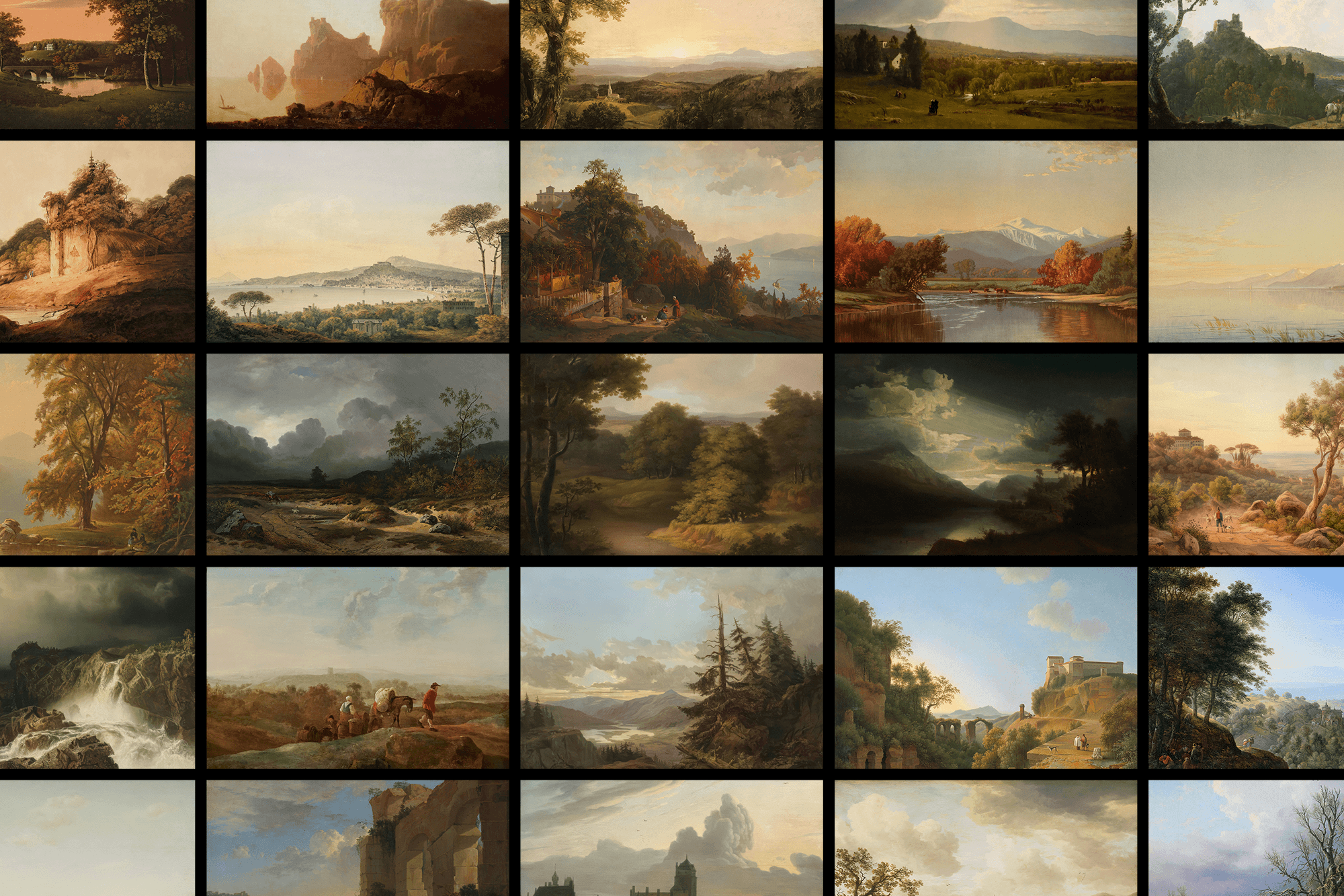 Archive collection of romantic landscape paintings adapted for SaaS UI backgrounds and interfaces